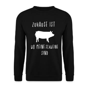 Zuhause ist wo meine Schweine sind - Unisex Pullover - Schwarz - Vorne - Alina (178cm) & Michal (187cm)