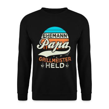 Ehemann Papa Grillmeister Held Vatertag Geschenk - Unisex Pullover - Schwarz - Vorne - Alina (178cm) & Michal (187cm)
