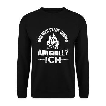 grillen Flamme Barbecue - Grillmeister Geschenk - Unisex Pullover - Schwarz - Vorne - Alina (178cm) & Michal (187cm)