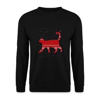 Weihnachtskatze mit weihnachtlichen Muster - Unisex Pullover - Schwarz - Vorne - Alina (178cm) & Michal (187cm)