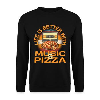 La vie est meilleure avec la musique et la pizza - Sweat-shirt Unisexe - noir - Devant - Alina (178cm) & Michal (187cm)