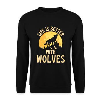 Mit Hunden ist das Leben besser - Unisex Pullover - Schwarz - Vorne - Alina (178cm) & Michal (187cm)