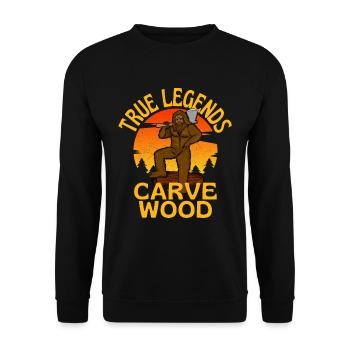 Wahre Legenden schnitzen Holz Bigfoot Legende - Unisex Pullover - Schwarz - Vorne - Alina (178cm) & Michal (187cm)