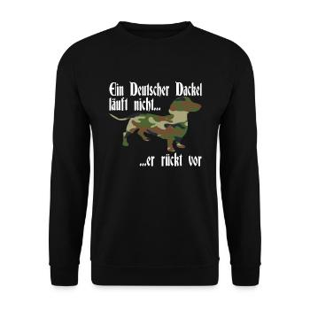 Dackelmotiv Dackel Damen Hund Herren Silhouette - Unisex Pullover - Schwarz - Vorne - Alina (178cm) & Michal (187cm)