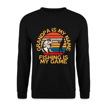 Opa ist mein Name Angeln ist mein Spiel - Unisex Pullover - Schwarz - Vorne - Alina (178cm) & Michal (187cm)