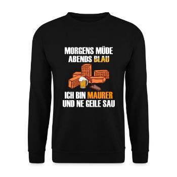 Maurer Lustig Bauarbeiter Meister Handwerk - Unisex Pullover - Schwarz - Vorne - Alina (178cm) & Michal (187cm)