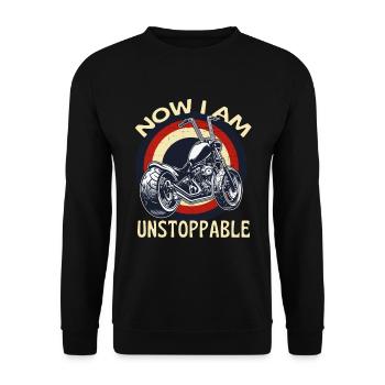 Now I Am Unstoppable Motorcycle Retro - Unisex Sweatshirt - black - Front - Alina (178cm) & Michal (187cm)
