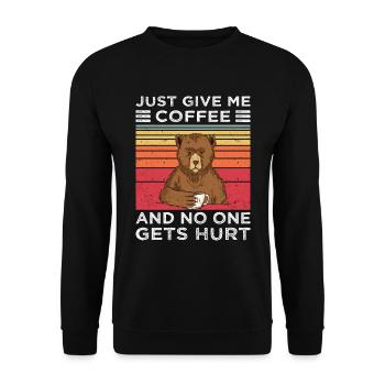 Kaffee Lustiger Bär Vintage Kaffeespruch - Unisex Pullover - Schwarz - Vorne - Alina (178cm) & Michal (187cm)
