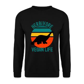 Pflanzenfresser Dinosaurier Vegan Leben Retro - Unisex Pullover - Schwarz - Vorne - Alina (178cm) & Michal (187cm)