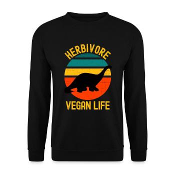 Pflanzenfresser Dinosaurier Vegan Leben Retro - Unisex Pullover - Schwarz - Vorne - Alina (178cm) & Michal (187cm)