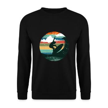 Surfen Surfer Strand Vintage Wellen Retro - Unisex Pullover - Schwarz - Vorne - Alina (178cm) & Michal (187cm)