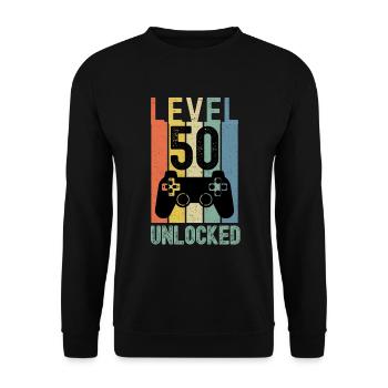 Level 50 Freigeschaltetes lustiges Gaming - Unisex Pullover - Schwarz - Vorne - Alina (178cm) & Michal (187cm)