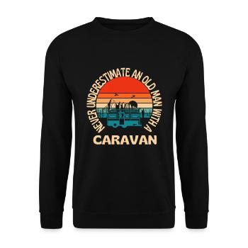 Alter Mann mit einem Wohnwagen-Campingplatz - Unisex Pullover - Schwarz - Vorne - Alina (178cm) & Michal (187cm)