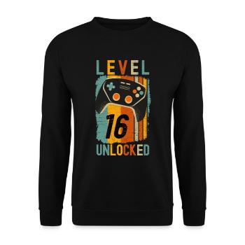 Level 16 Unlocked Funny Gaming - Unisex Sweatshirt - black - Front - Alina (178cm) & Michal (187cm)