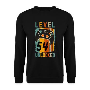 Level 54 Unlocked Funny Gaming - Unisex Sweatshirt - black - Front - Alina (178cm) & Michal (187cm)