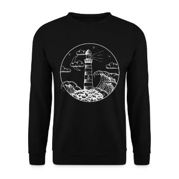 Leuchtturm im Sturm SVENPAINT - Unisex Pullover - Schwarz - Vorne - Alina (178cm) & Michal (187cm)