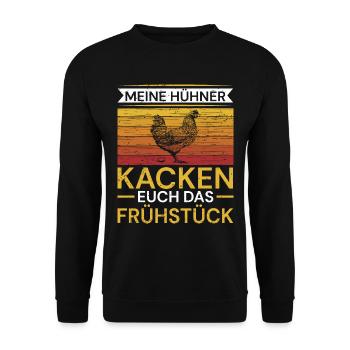 Ich liebe Hühner die Kacken Frühstück Hünerzüchter - Unisex Pullover - Schwarz - Vorne - Alina (178cm) & Michal (187cm)