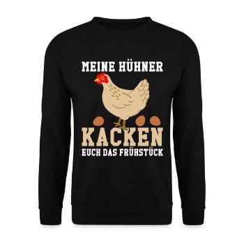 Ich liebe Hühner die Kacken Frühstück Hünerzüchter - Unisex Pullover - Schwarz - Vorne - Alina (178cm) & Michal (187cm)