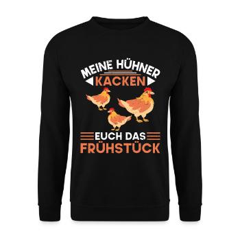 Ich liebe Hühner die Kacken Frühstück Hünerzüchter - Unisex Pullover - Schwarz - Vorne - Alina (178cm) & Michal (187cm)