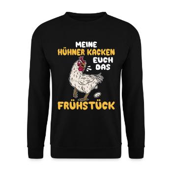 Ich liebe Hühner die Kacken Frühstück Hünerzüchter - Unisex Pullover - Schwarz - Vorne - Alina (178cm) & Michal (187cm)
