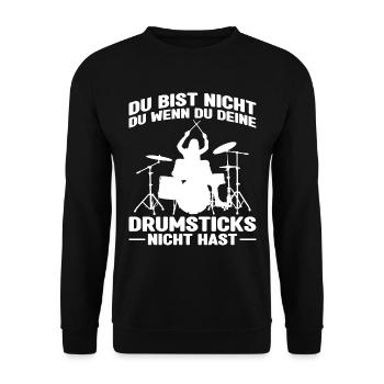 Drummer Drumsticks Schlagzeug Musiker - Unisex Pullover - Schwarz - Vorne - Alina (178cm) & Michal (187cm)