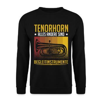Tenorhorn Blechblasinstrument Musikinstrument - Unisex Pullover - Schwarz - Vorne - Alina (178cm) & Michal (187cm)