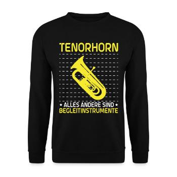 Tenorhorn Blechblasinstrument Musikinstrument - Unisex Pullover - Schwarz - Vorne - Alina (178cm) & Michal (187cm)