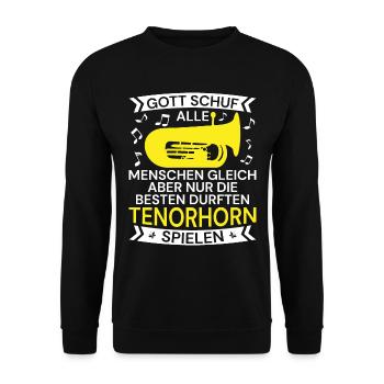 Tenorhorn Blechblasinstrument Musikinstrument - Unisex Pullover - Schwarz - Vorne - Alina (178cm) & Michal (187cm)