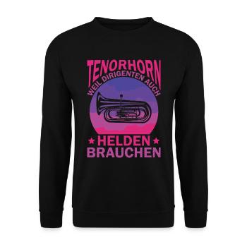 Tenorhorn Blechblasinstrument Musikinstrument - Unisex Pullover - Schwarz - Vorne - Alina (178cm) & Michal (187cm)