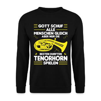 Tenorhorn Blechblasinstrument Musikinstrument - Unisex Pullover - Schwarz - Vorne - Alina (178cm) & Michal (187cm)