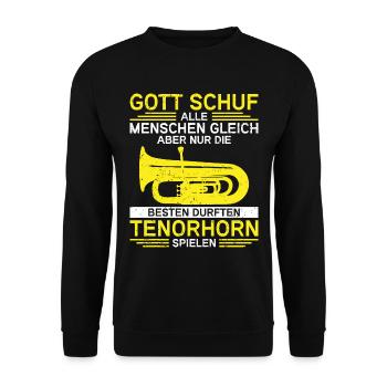 Tenorhorn Blechblasinstrument Musikinstrument - Unisex Pullover - Schwarz - Vorne - Alina (178cm) & Michal (187cm)