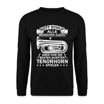 Tenorhorn Blechblasinstrument Musikinstrument - Unisex Pullover - Schwarz - Vorne - Alina (178cm) & Michal (187cm)
