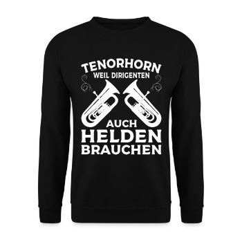 Tenorhorn Blechblasinstrument Musikinstrument - Unisex Pullover - Schwarz - Vorne - Alina (178cm) & Michal (187cm)