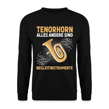 Tenorhorn Blechblasinstrument Musikinstrument - Unisex Pullover - Schwarz - Vorne - Alina (178cm) & Michal (187cm)