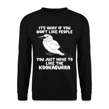 Jägerlieste Kookaburra Eisvogel Vogel - Unisex Pullover - Schwarz - Vorne - Alina (178cm) & Michal (187cm)