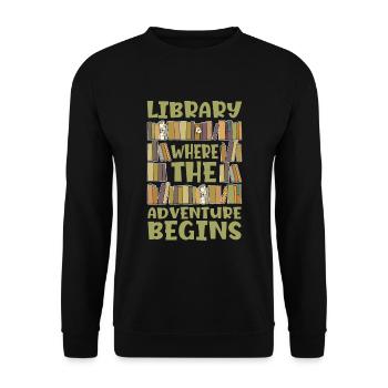 Bibliothèque où l’aventure pour les amateurs de livres - Sweat-shirt Unisexe - noir - Devant - Alina (178cm) & Michal (187cm)