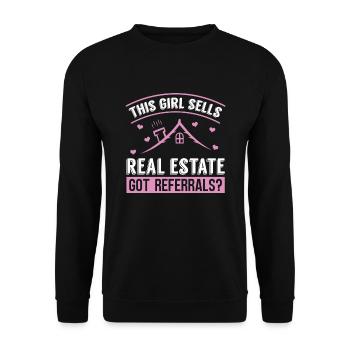 Cette fille vend des biens immobiliers pour - Sweat-shirt Unisexe - noir - Devant - Alina (178cm) & Michal (187cm)