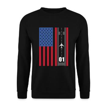 Patriotisches Flugzeug American Pilot Airplane - Unisex Pullover - Schwarz - Vorne - Alina (178cm) & Michal (187cm)
