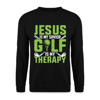 Jesus Is My Savior Golf Is My Therapy Golfspieler - Unisex Pullover - Schwarz - Vorne - Alina (178cm) & Michal (187cm)