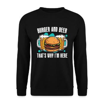 Hamburgers et bière, c’est pourquoi je suis à cause des hamburgers - Sweat-shirt Unisexe - noir - Devant - Alina (178cm) & Michal (187cm)