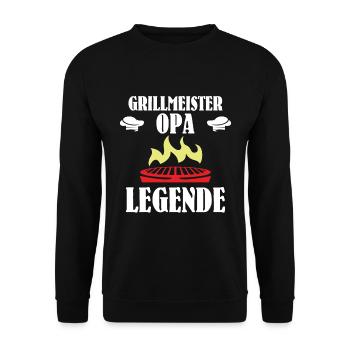 Grillmeister Opa Legende - Grillen BBQ Spruch - Unisex Pullover - Schwarz - Vorne - Alina (178cm) & Michal (187cm)
