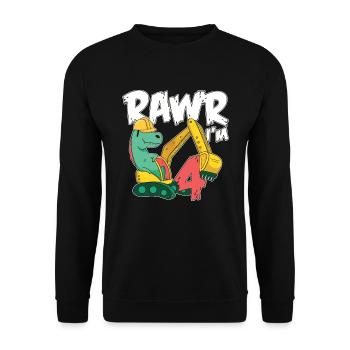 Rawr I'm 4 For Bagger Motto-geburtstagsfeier - Unisex Pullover - Schwarz - Vorne - Alina (178cm) & Michal (187cm)