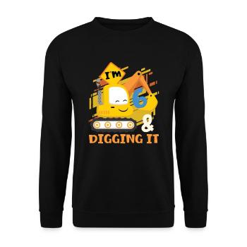 I Am 6 And Dig It For An Excavator Birthday - Unisex Sweatshirt - black - Front - Alina (178cm) & Michal (187cm)