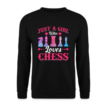 Just A Girl Who Loves Chess Schach Brettspiel - Unisex Pullover - Schwarz - Vorne - Alina (178cm) & Michal (187cm)