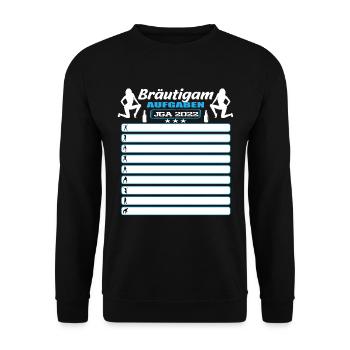 JGA Aufgaben Bräutigam mit Checkliste - Unisex Pullover - Schwarz - Vorne - Alina (178cm) & Michal (187cm)