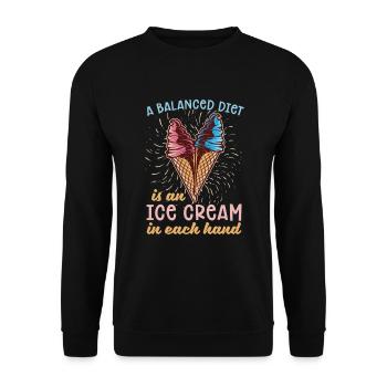 Une alimentation équilibrée est une crème glacée dans les deux mains - Sweat-shirt Unisexe - noir - Devant - Alina (178cm) & Michal (187cm)