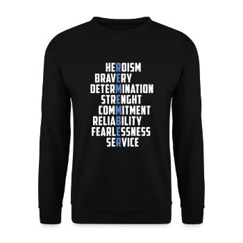 Heroism Bravery Determination Service Police - Unisex Sweatshirt - black - Front - Alina (178cm) & Michal (187cm)