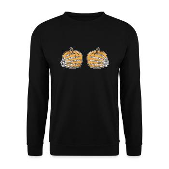 Pumpkin skeleton hand Funny Halloween costume - Unisex Sweatshirt - black - Front - Alina (178cm) & Michal (187cm)