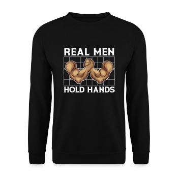 Real men holding hands arm wrestlers - Unisex Sweatshirt - black - Front - Alina (178cm) & Michal (187cm)
