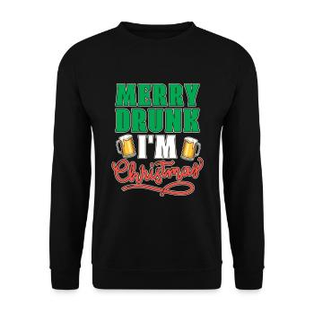 Merry Drunk I'm Christmas Xmas Yulitede Krippe - Unisex Pullover - Schwarz - Vorne - Alina (178cm) & Michal (187cm)